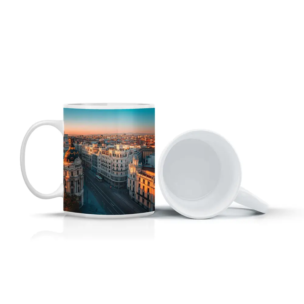 Madrid Gran Via Skyline at Golden Sunset – Mugs