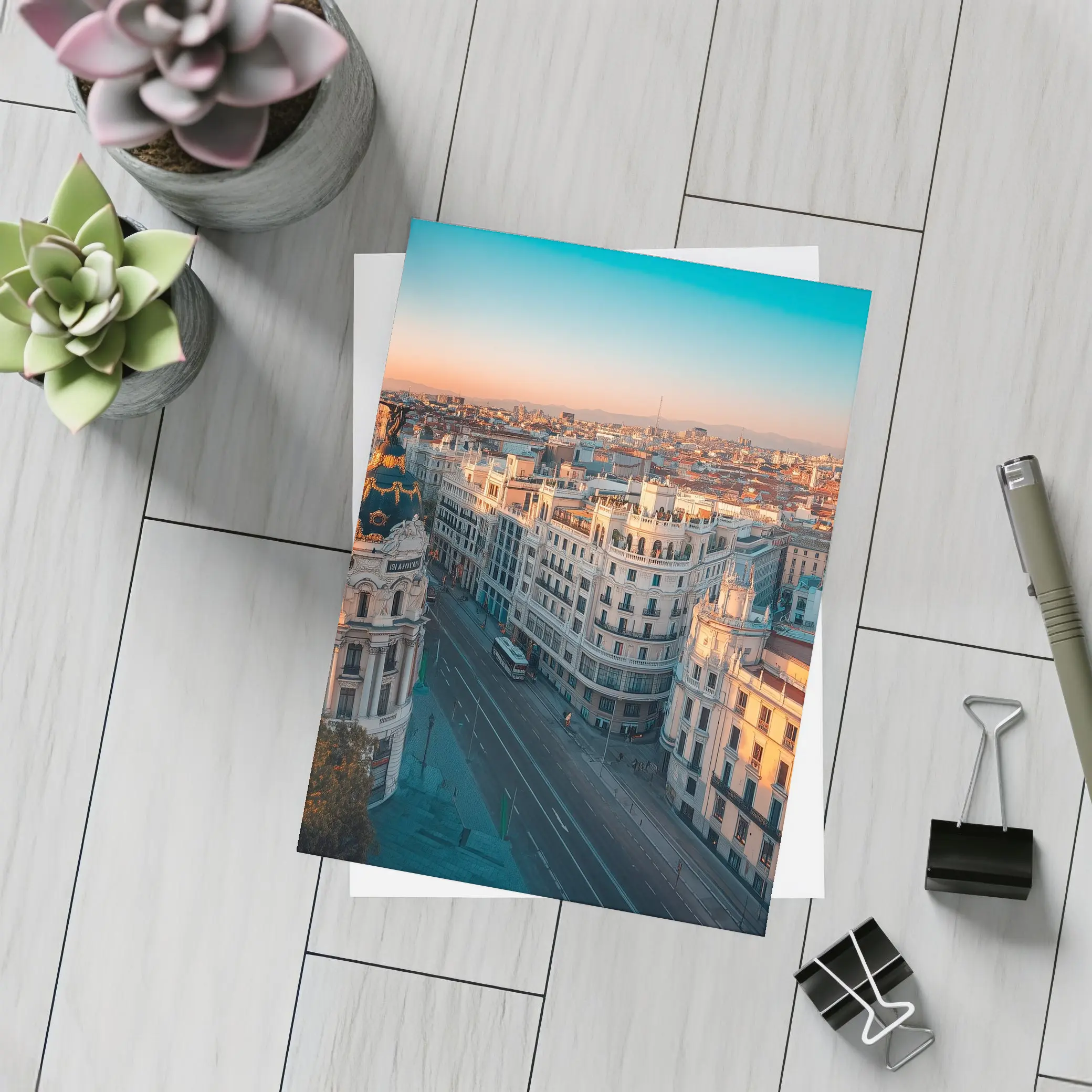 Madrid Gran Via Skyline at Golden Sunset – Postcards