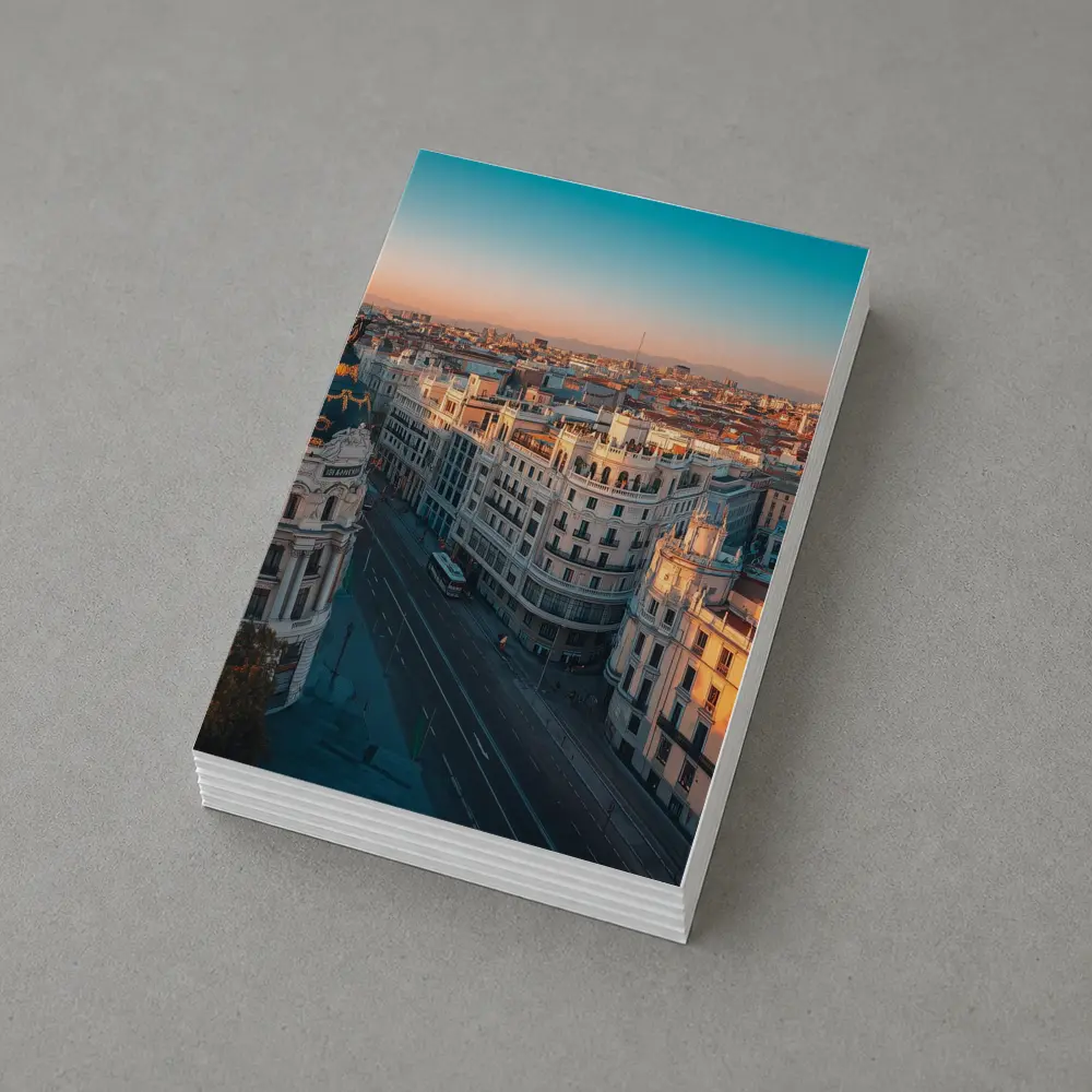 Madrid Gran Via Skyline at Golden Sunset – Postcards