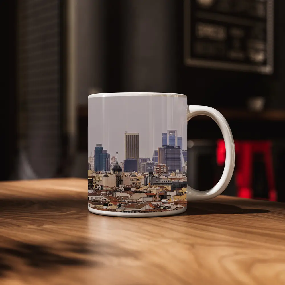 Madrid Skyline City View Hazy Day – Mugs
