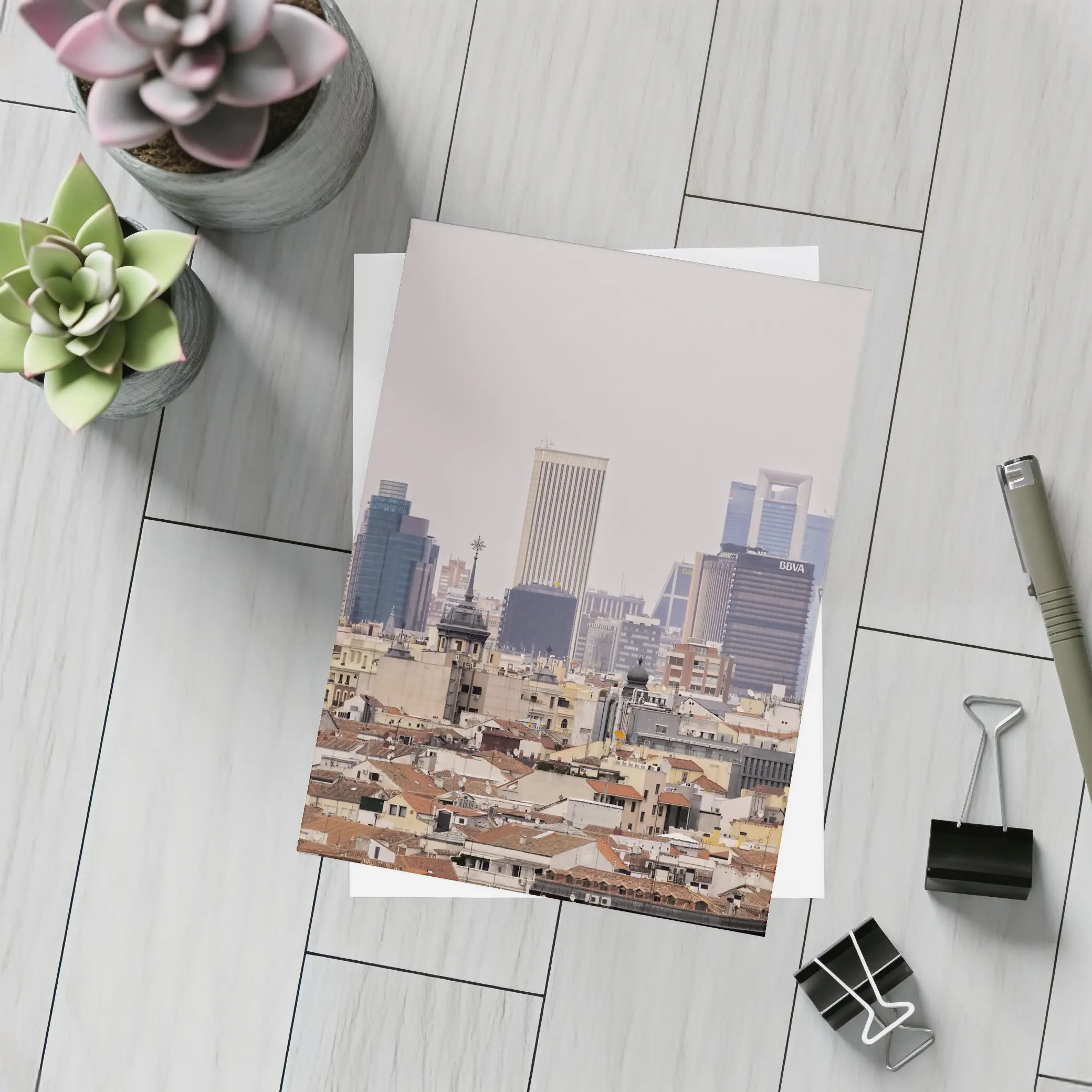 Madrid Skyline City View Hazy Day – Postcards