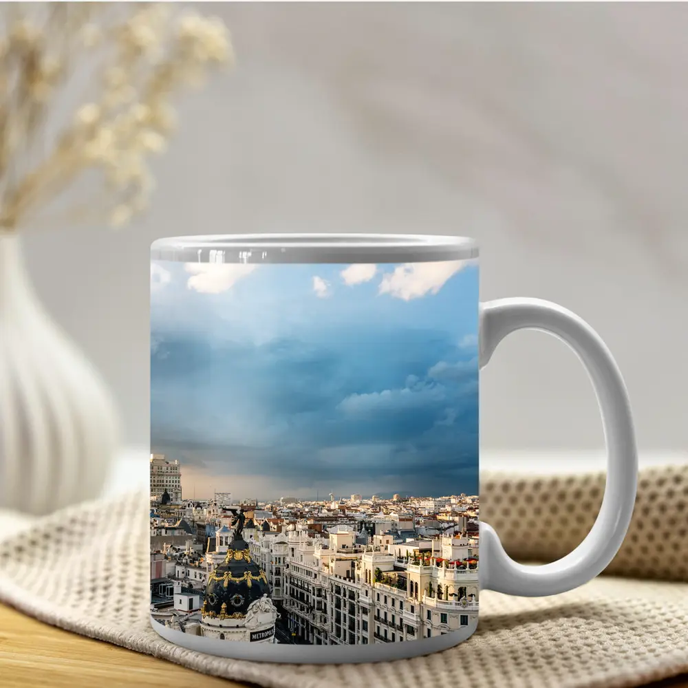 Madrid Spain Skyline Cloudy Sky Cityscape – Mugs