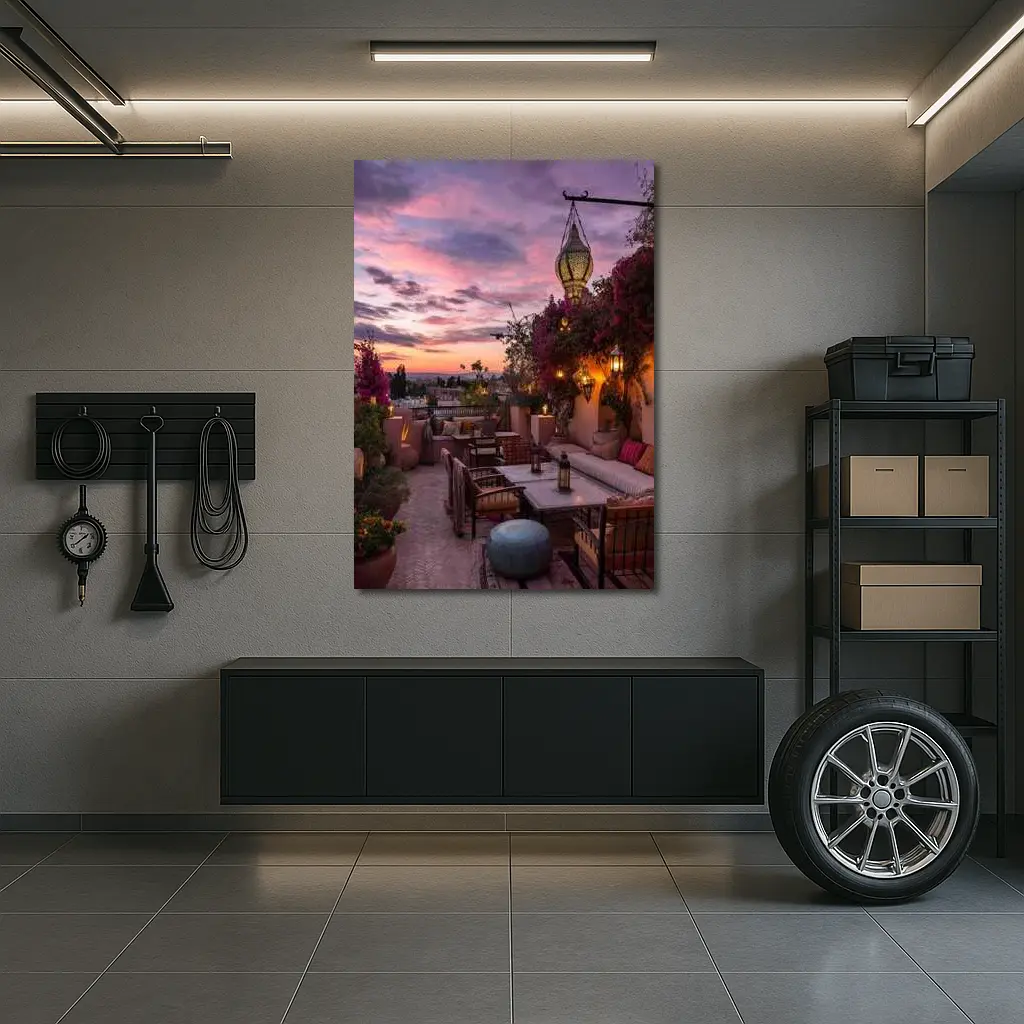 Moroccan Rooftop Terrace at Sunset – Wall Art
