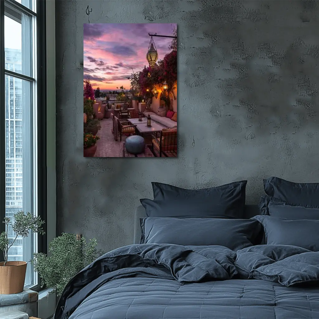 Moroccan Rooftop Terrace at Sunset – Wall Art