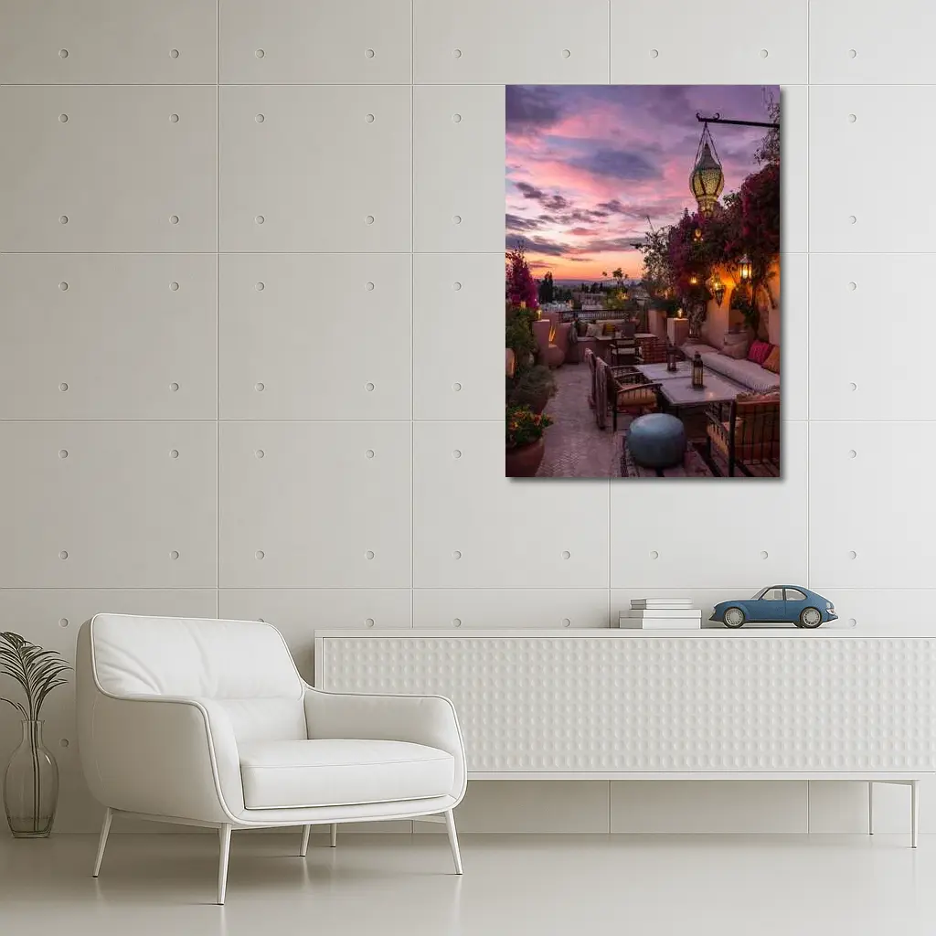 Moroccan Rooftop Terrace at Sunset – Wall Art