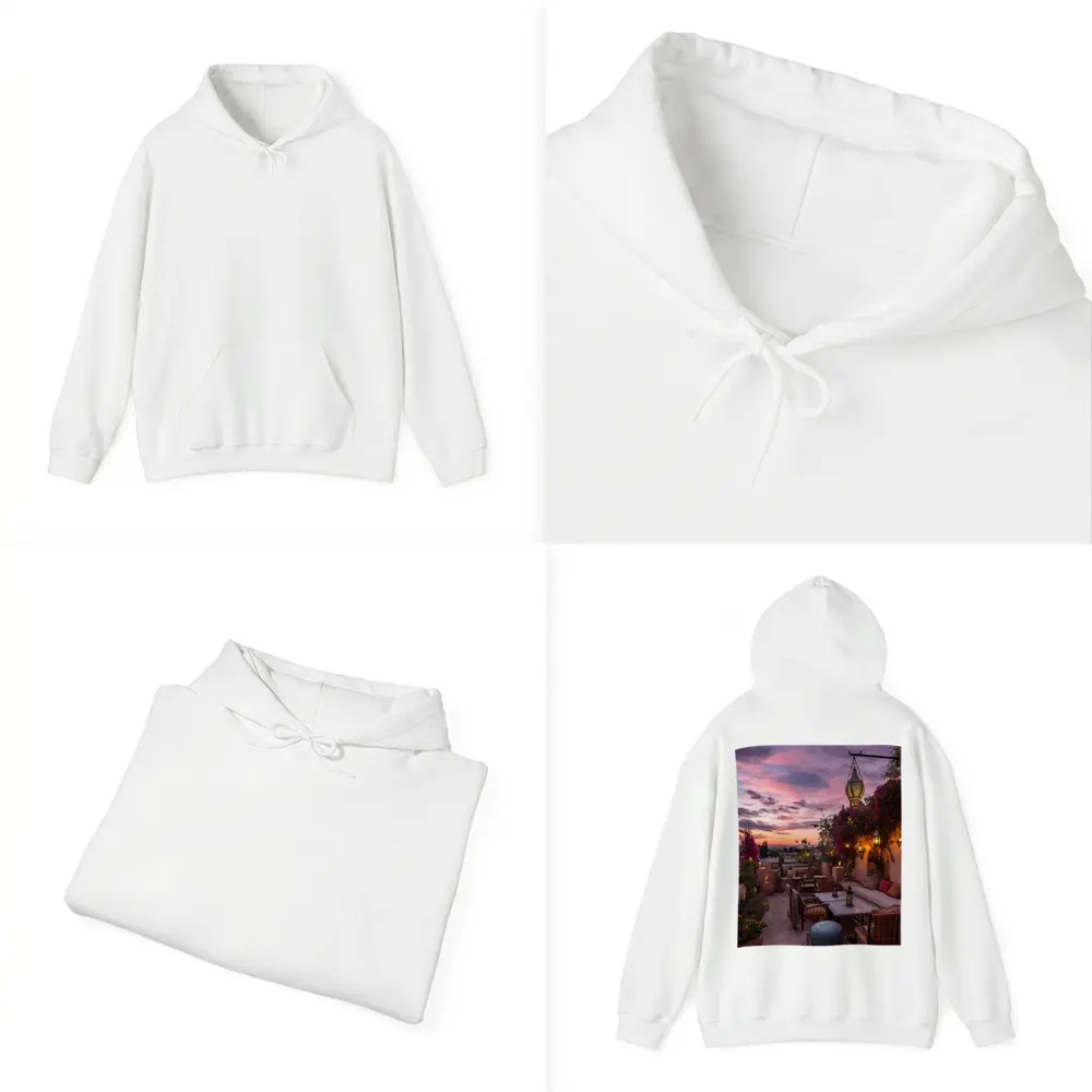 Moroccan Rooftop Terrace at Sunset – Hoodies