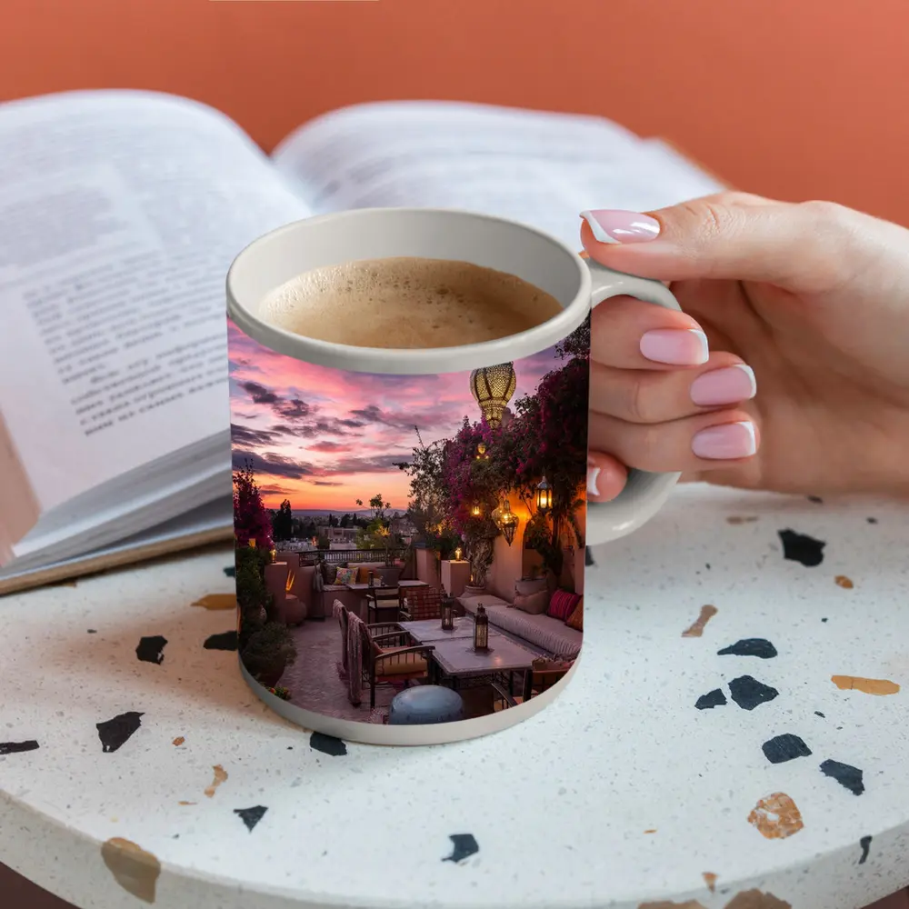 Moroccan Rooftop Terrace at Sunset – Mugs