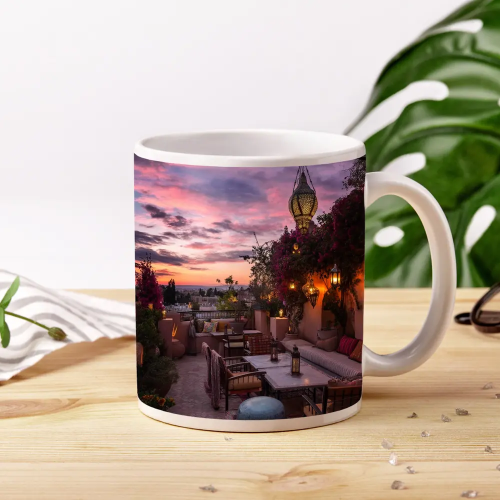 Moroccan Rooftop Terrace at Sunset – Mugs