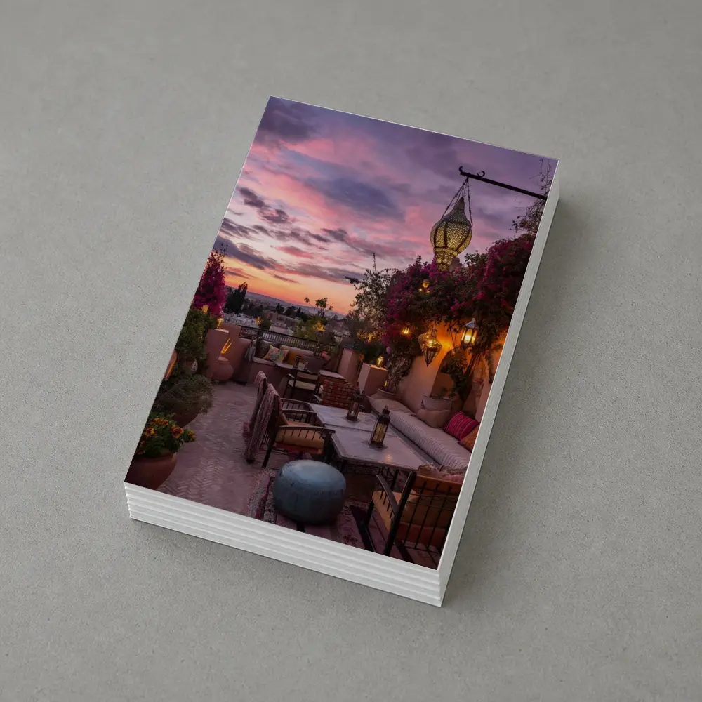 Moroccan Rooftop Terrace at Sunset – Postcards