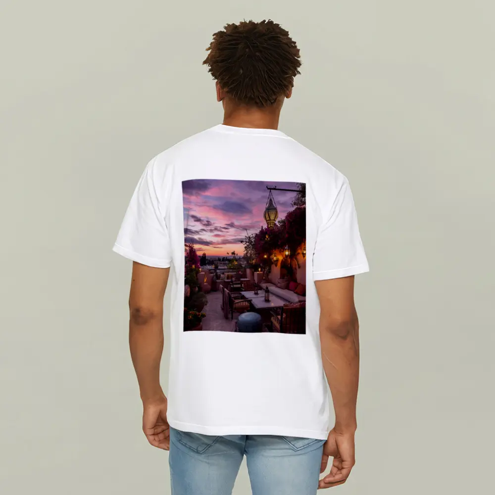 Moroccan Rooftop Terrace at Sunset – T-Shirts