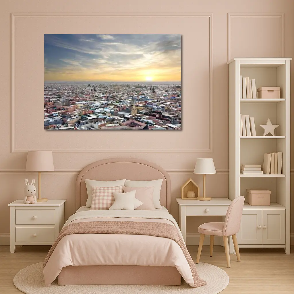 Marrakech Morocco City Aerial Sunset View – Wall Art