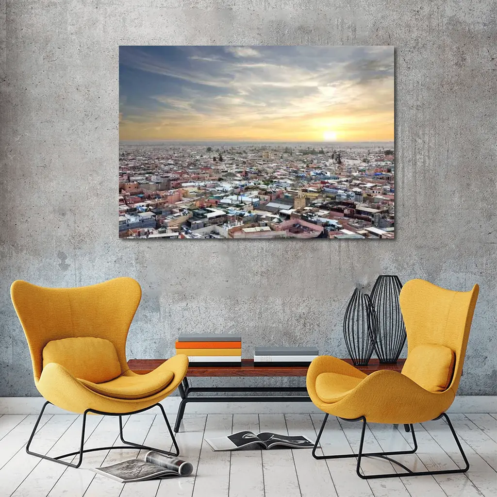 Marrakech Morocco City Aerial Sunset View – Wall Art