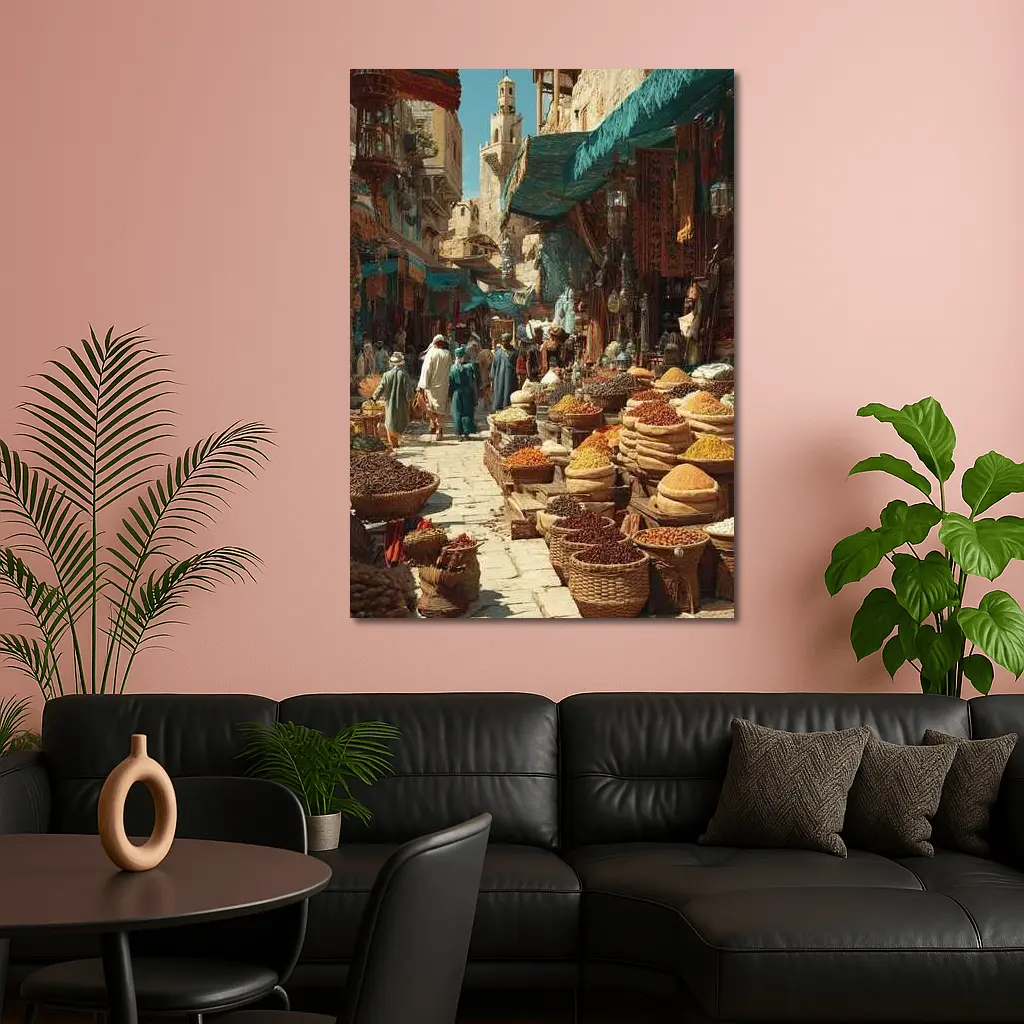 Moroccan Spice Market Bazaar Street Scene – Wall Art