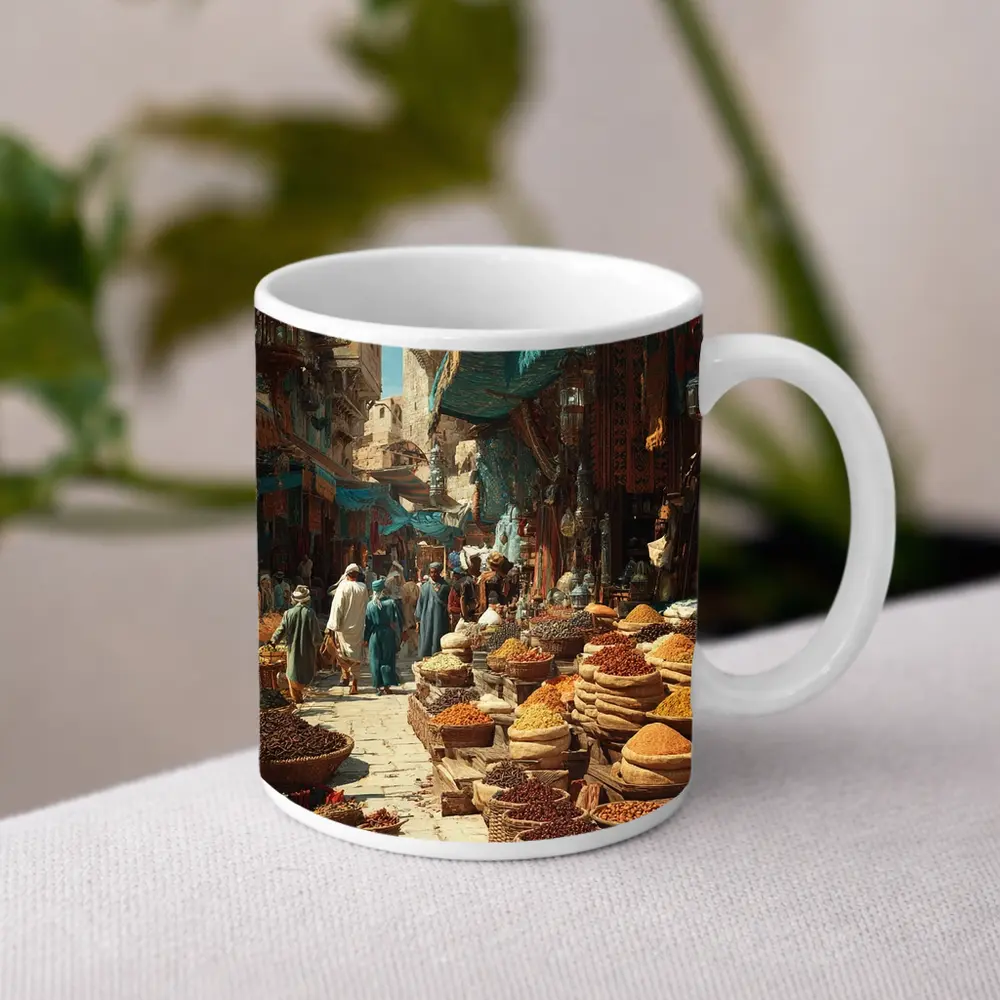 Moroccan Spice Market Bazaar Street Scene – Mugs