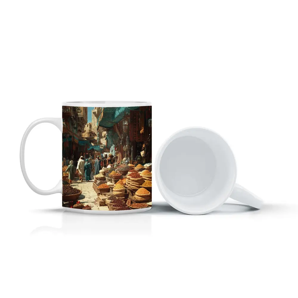 Moroccan Spice Market Bazaar Street Scene – Mugs