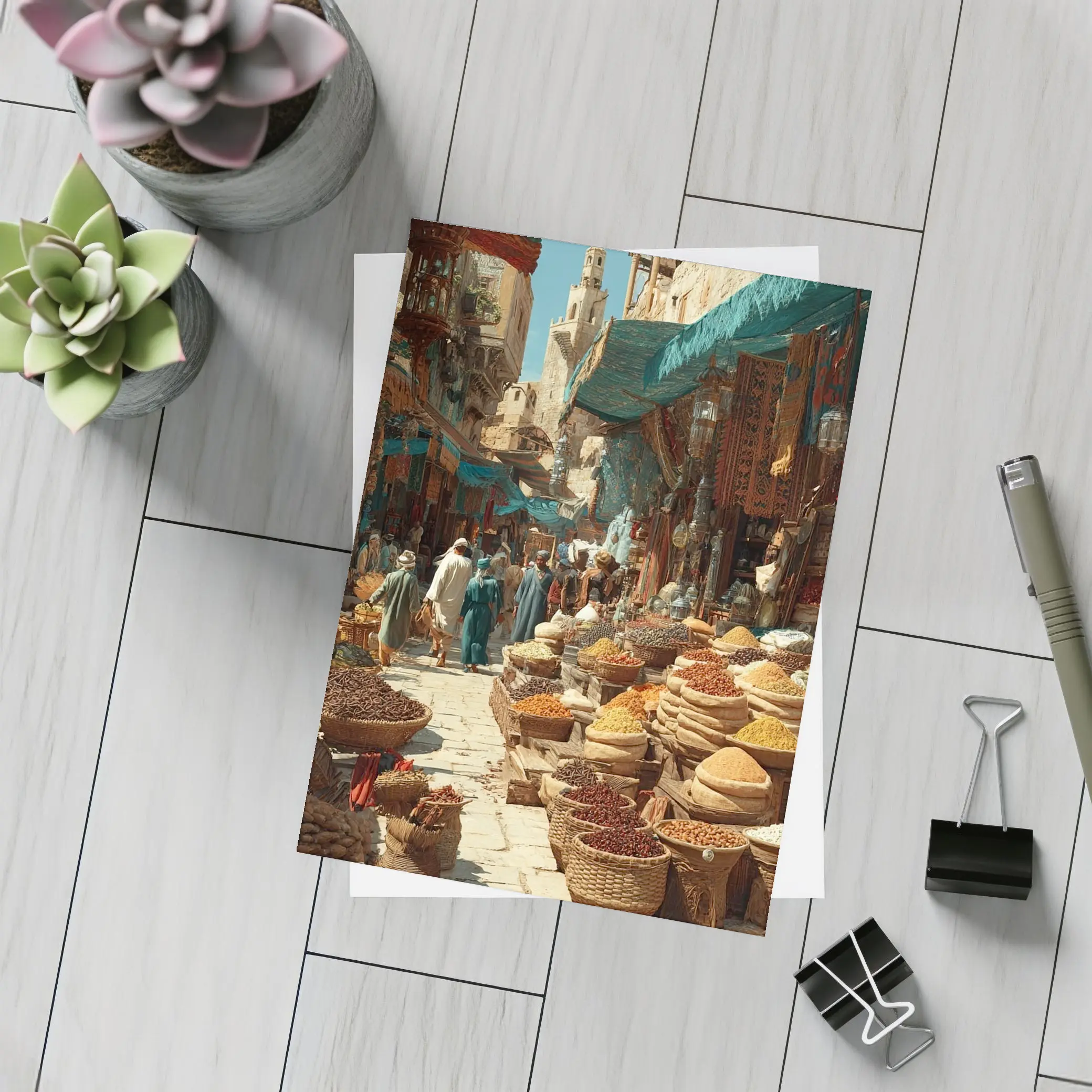 Moroccan Spice Market Bazaar Street Scene – Postcards