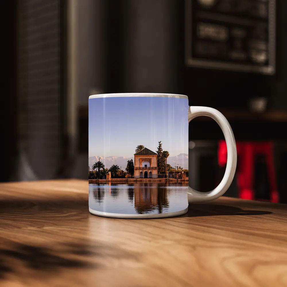 Menara Pavilion Reflection Marrakech Atlas Mountains – Mugs
