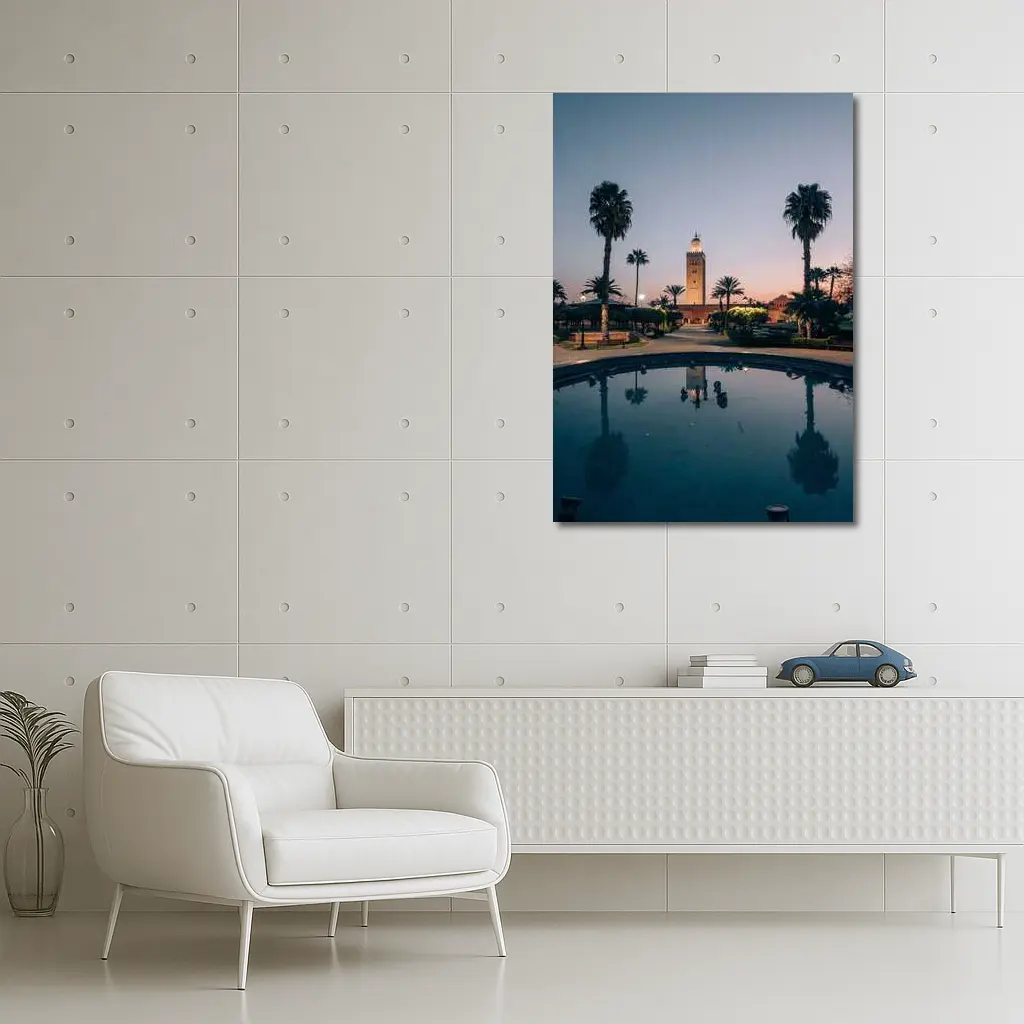 Koutoubia Mosque Minaret Marrakech Dusk Reflection – Wall Art
