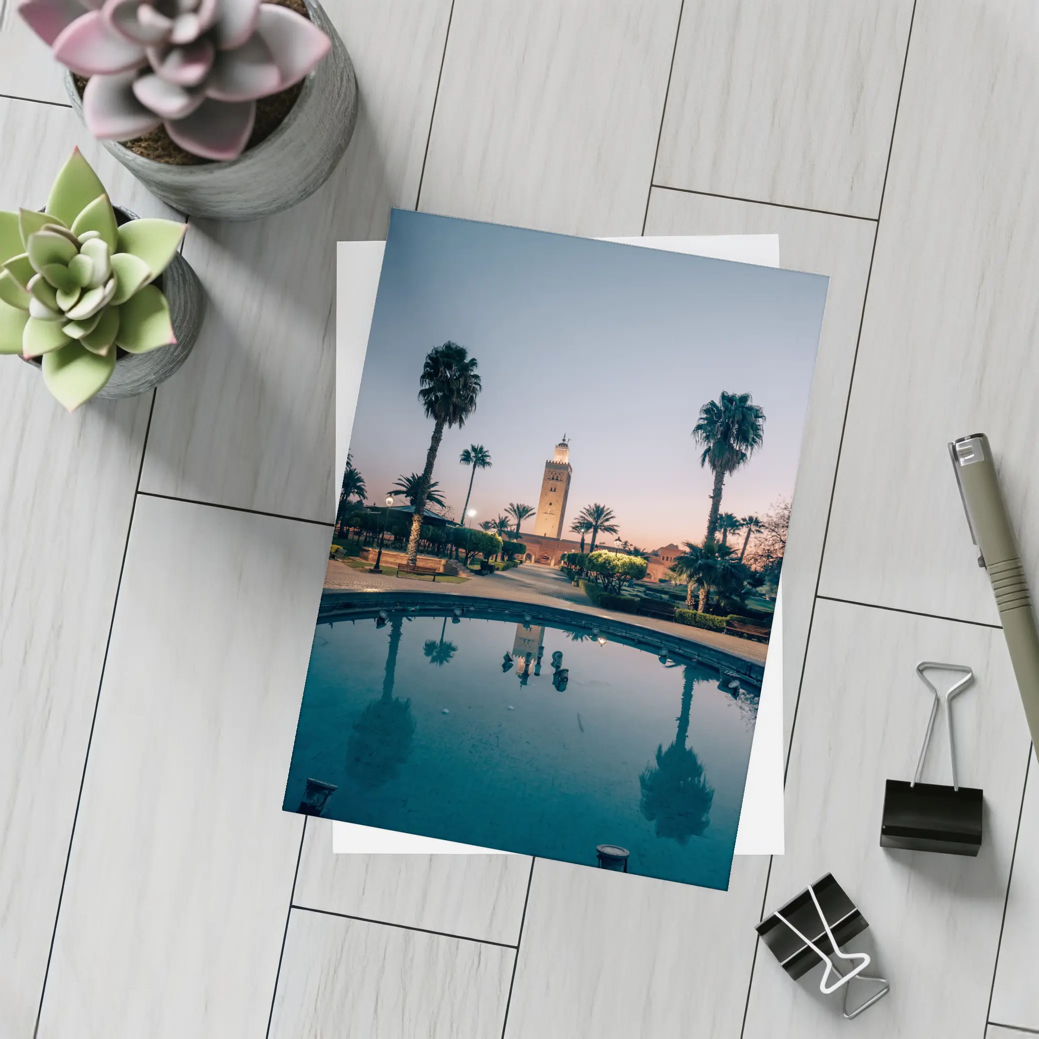 Koutoubia Mosque Minaret Marrakech Dusk Reflection – Postcards