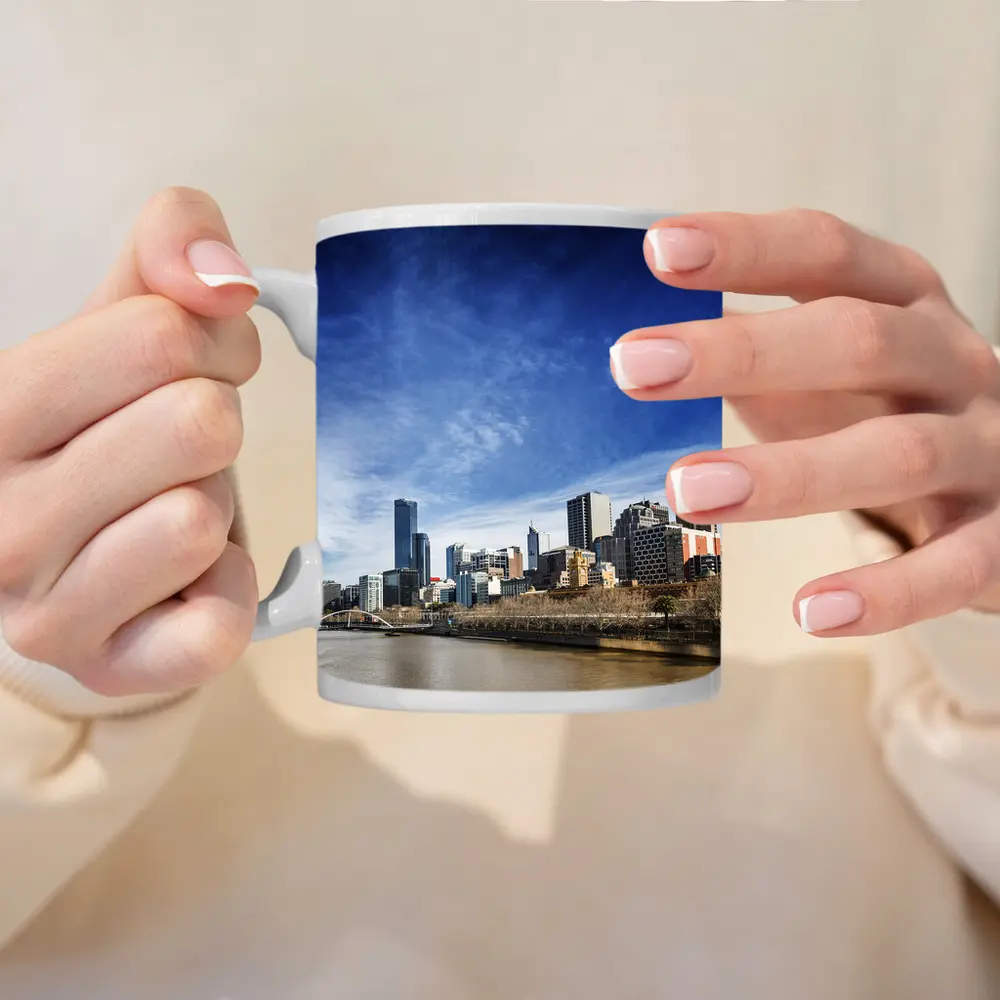 Melbourne Skyline Yarra River Blue Sky – Mugs