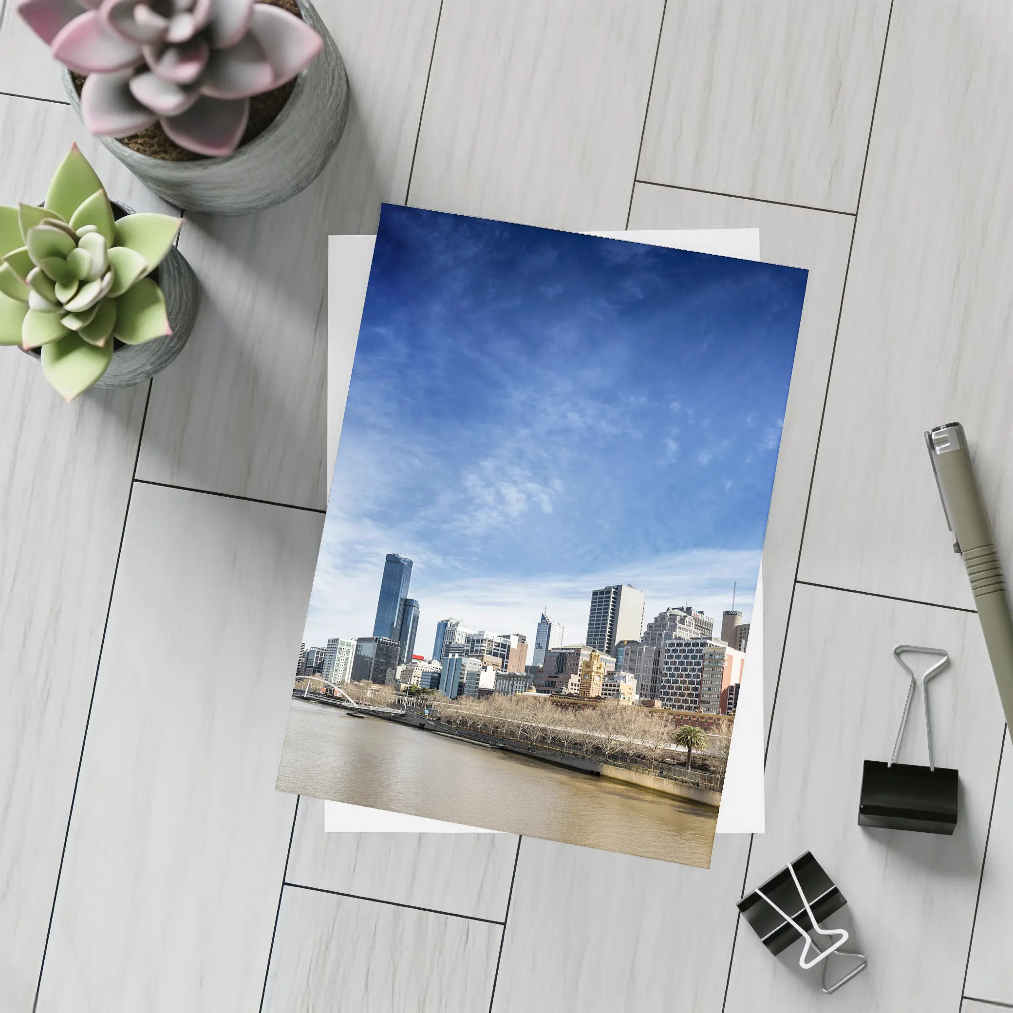 Melbourne Skyline Yarra River Blue Sky – Postcards