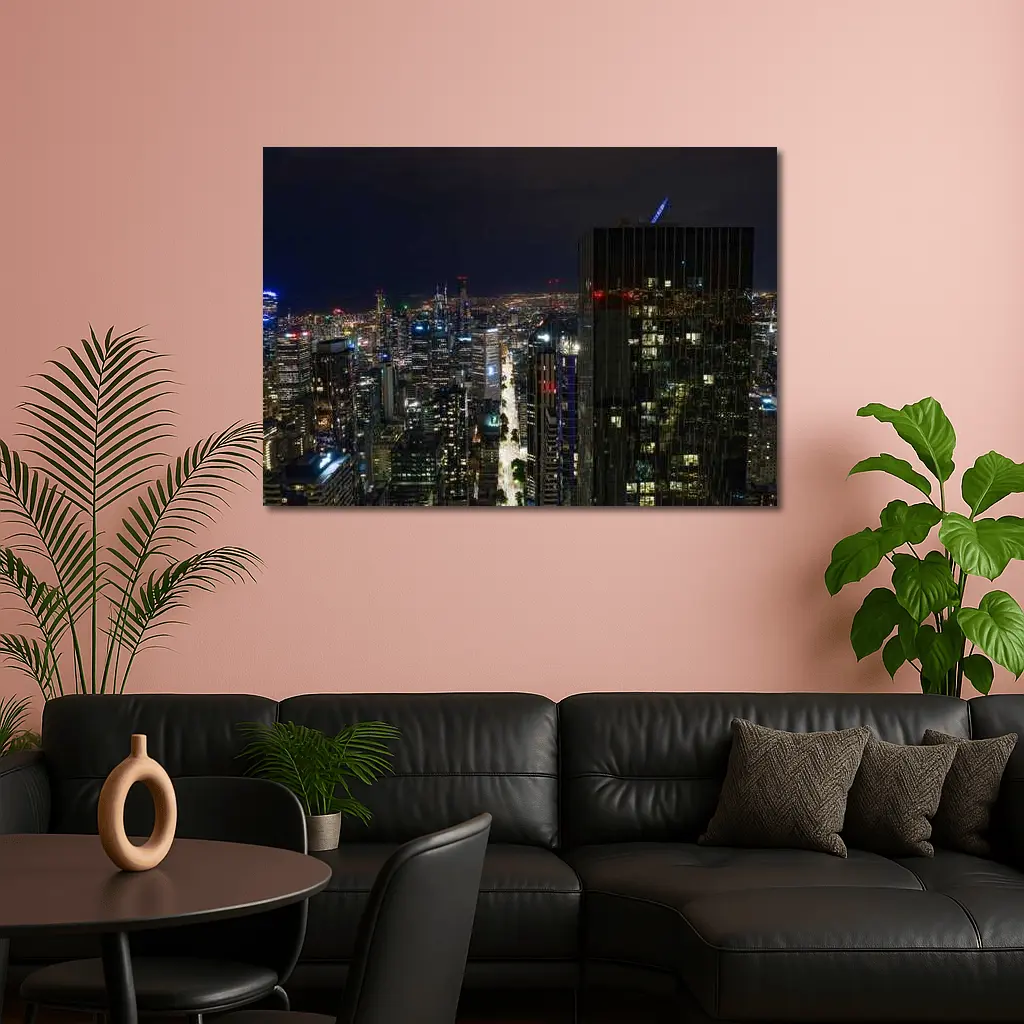 Melbourne City Skyline Glowing At Night – Wall Art