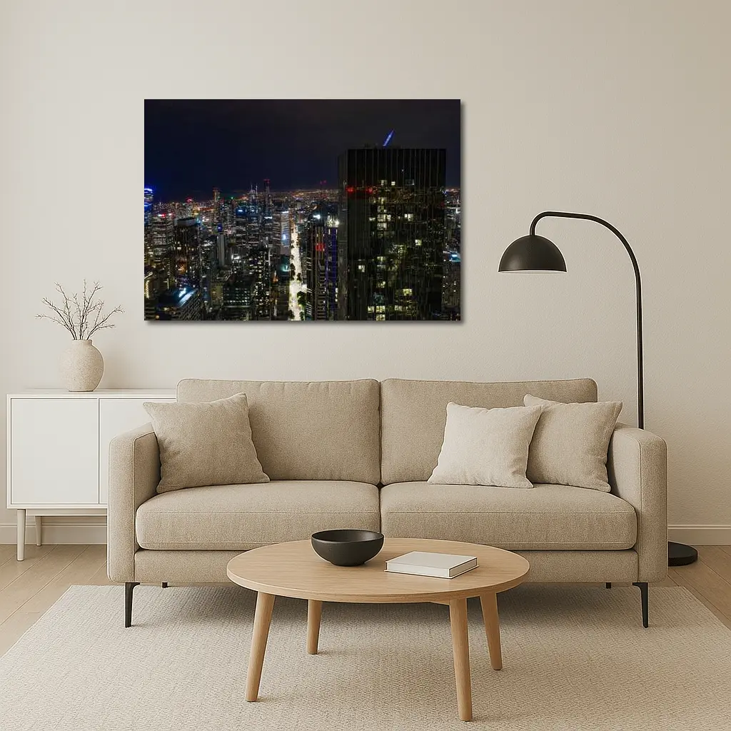 Melbourne City Skyline Glowing At Night – Wall Art