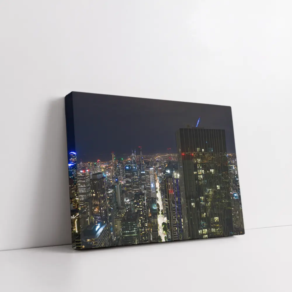 Melbourne City Skyline Glowing At Night – Wall Art