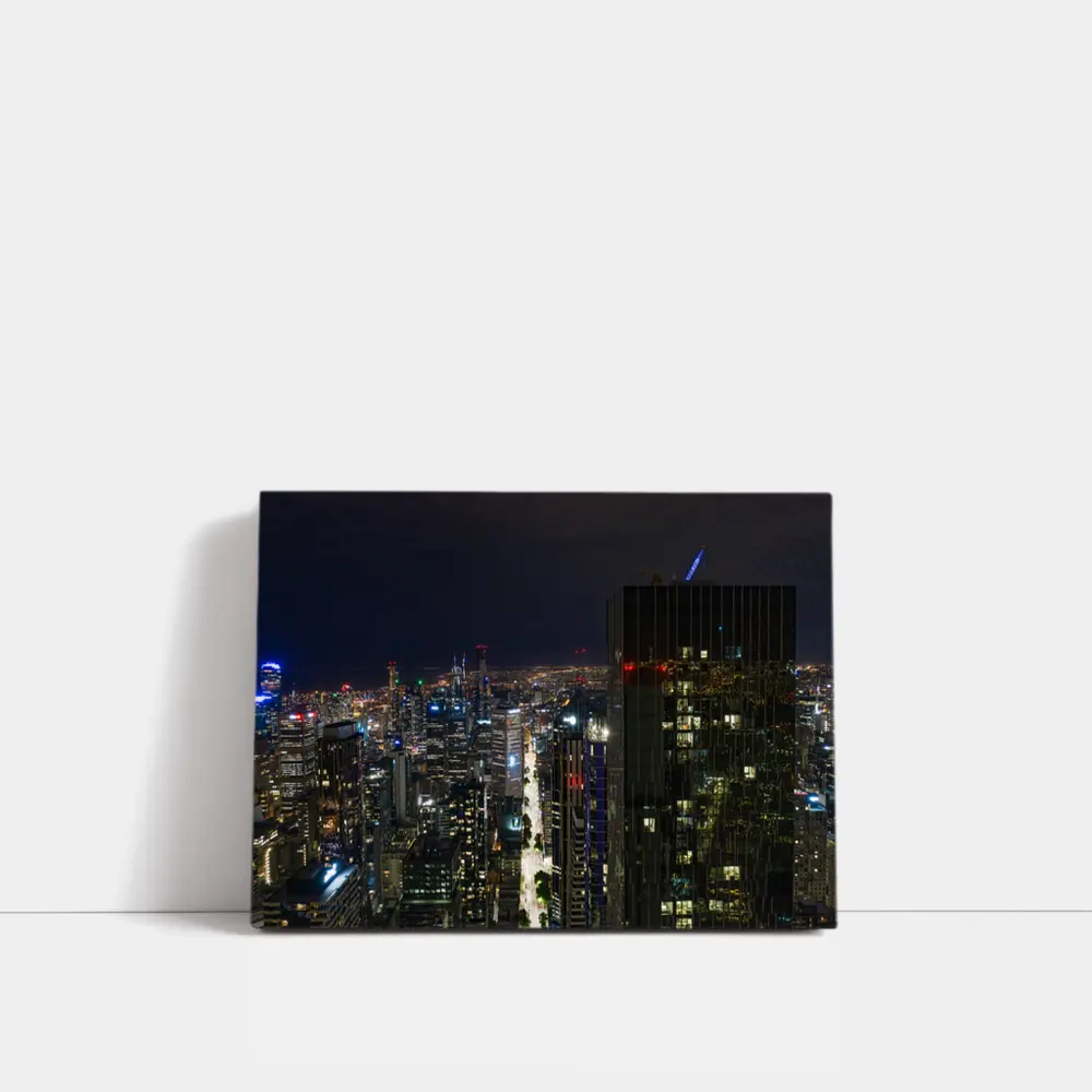 Melbourne City Skyline Glowing At Night – Wall Art