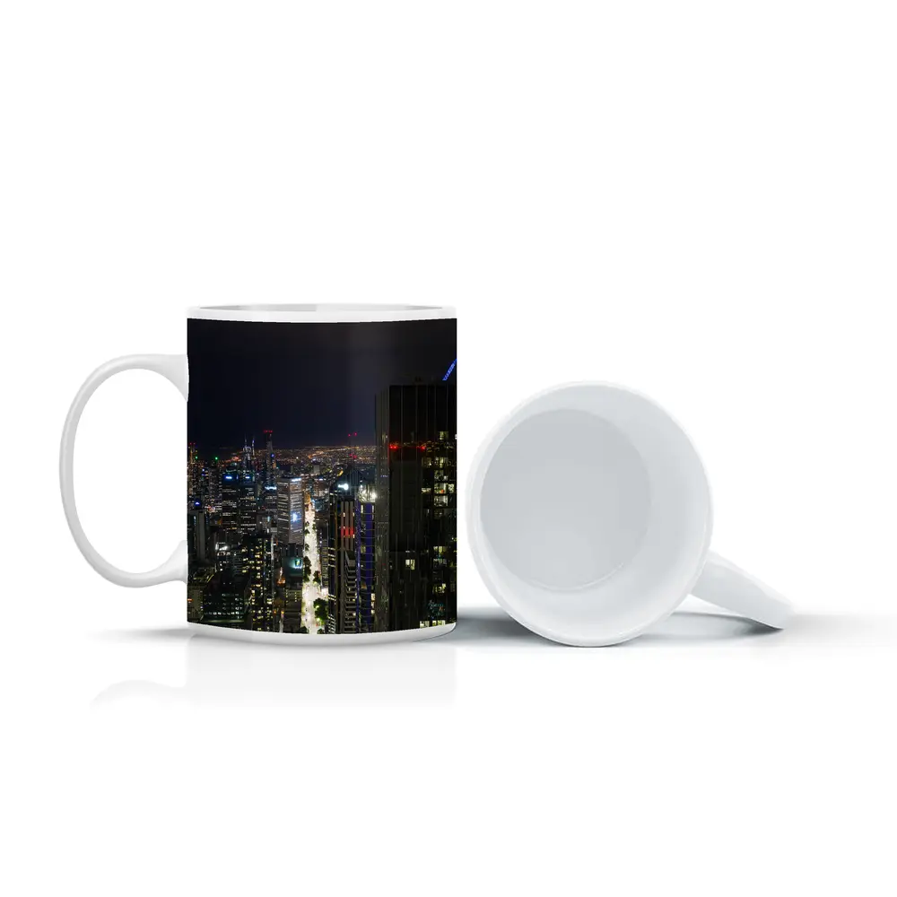 Melbourne City Skyline Glowing At Night – Mugs