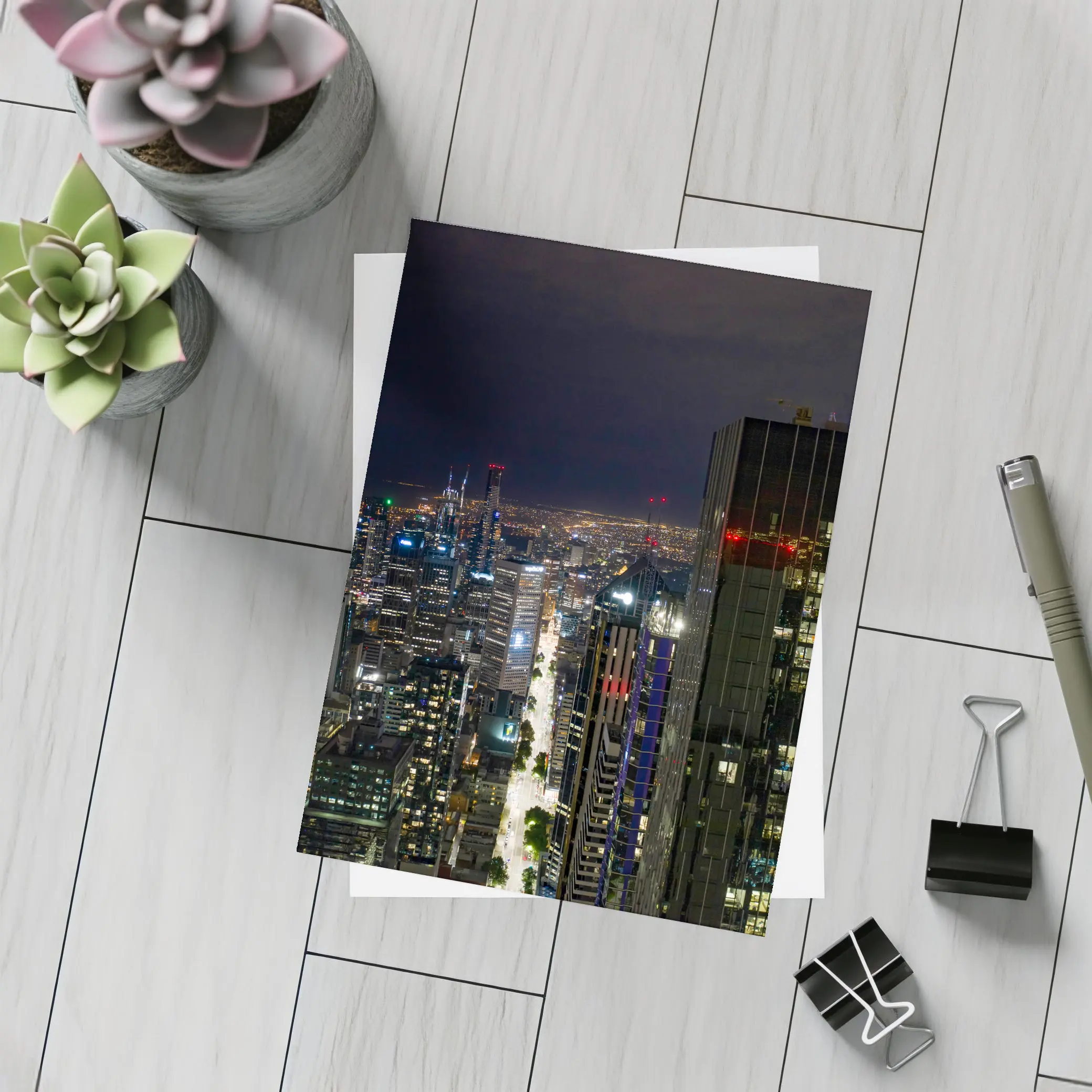 Melbourne City Skyline Glowing At Night – Postcards