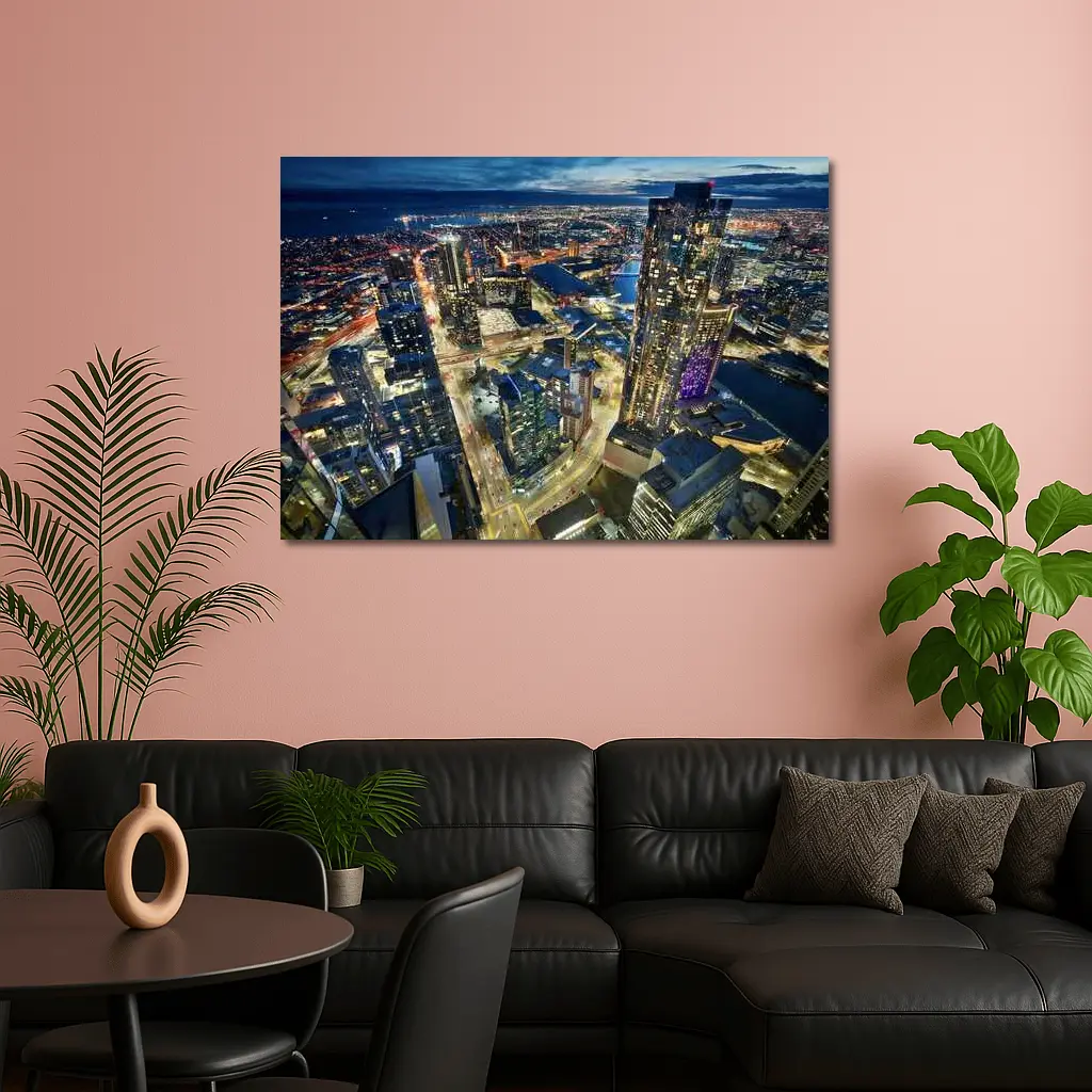 Melbourne Australia City Skyline At Night – Wall Art