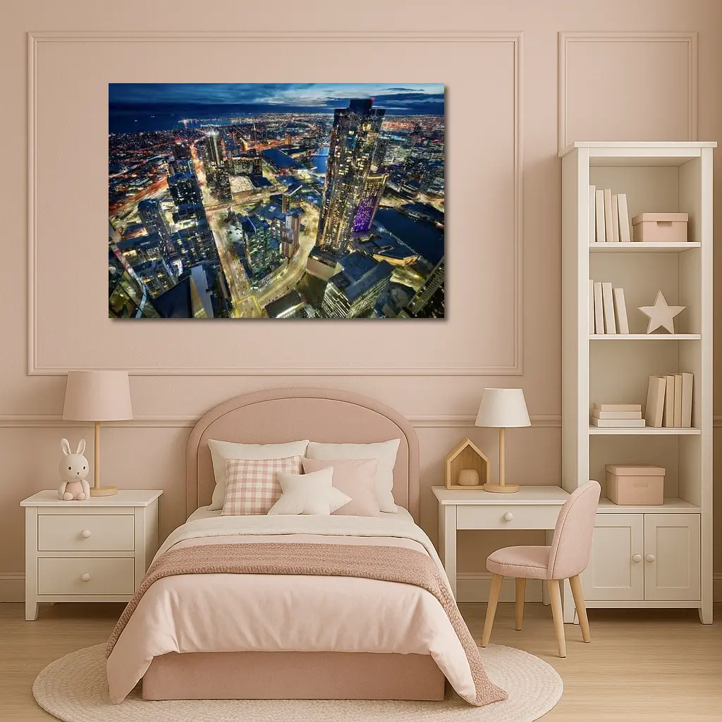 Melbourne Australia City Skyline At Night – Wall Art