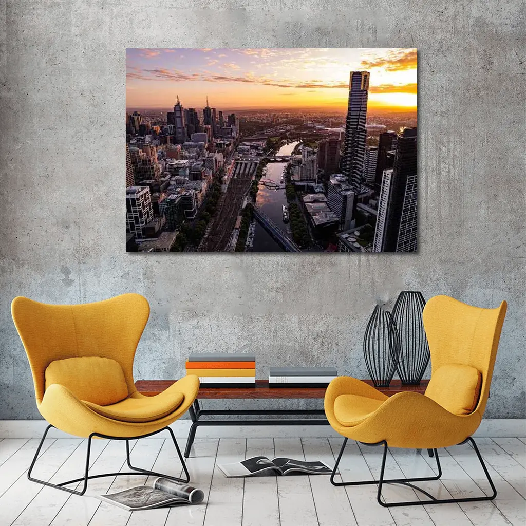 Melbourne Skyline Aerial View Golden Sunset – Wall Art