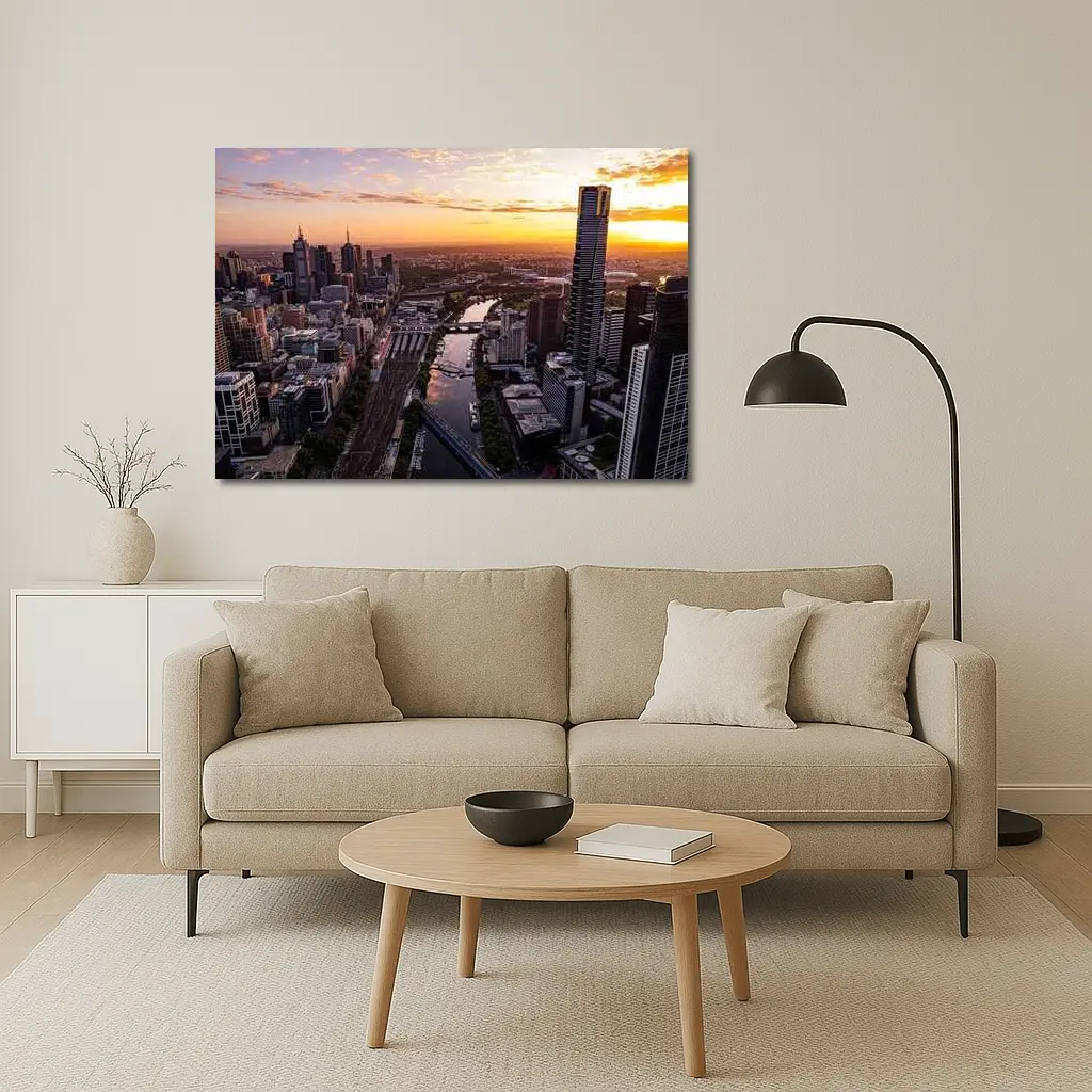 Melbourne Skyline Aerial View Golden Sunset – Wall Art