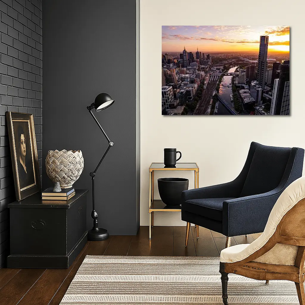 Melbourne Skyline Aerial View Golden Sunset – Wall Art