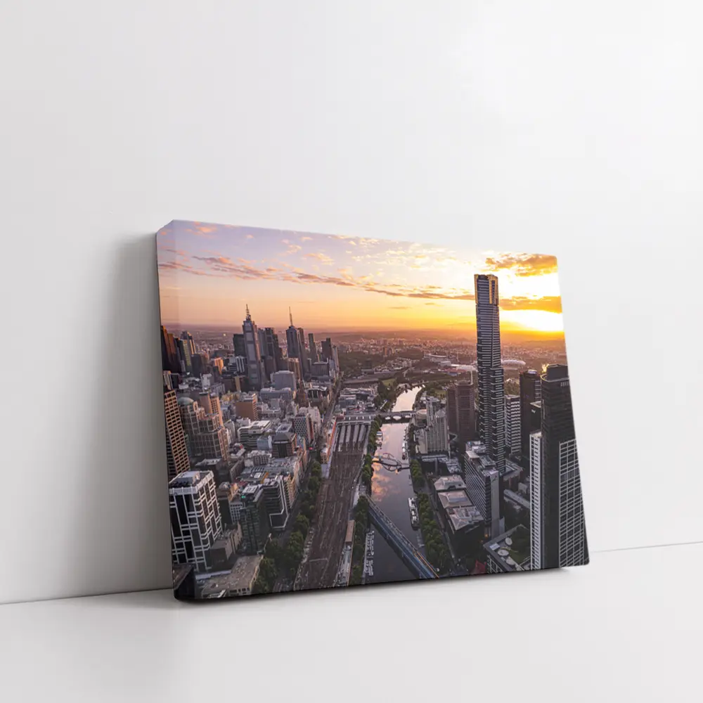 Melbourne Skyline Aerial View Golden Sunset – Wall Art
