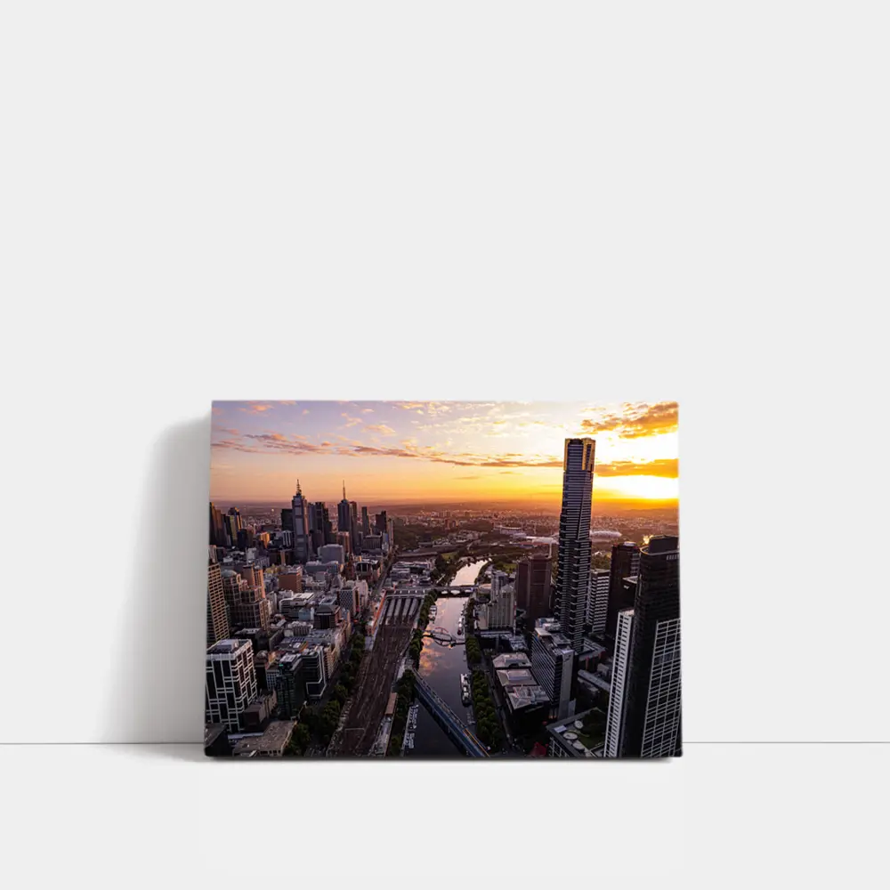 Melbourne Skyline Aerial View Golden Sunset – Wall Art