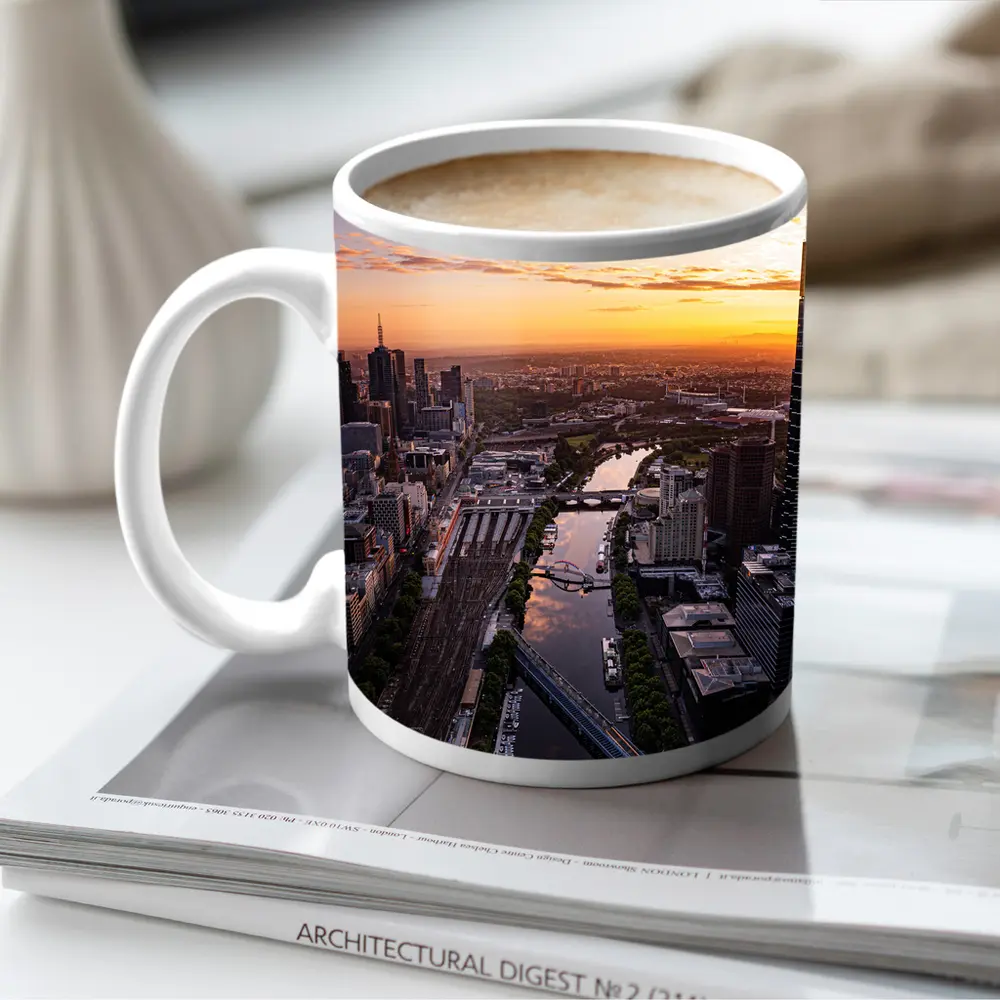 Melbourne Skyline Aerial View Golden Sunset – Mugs