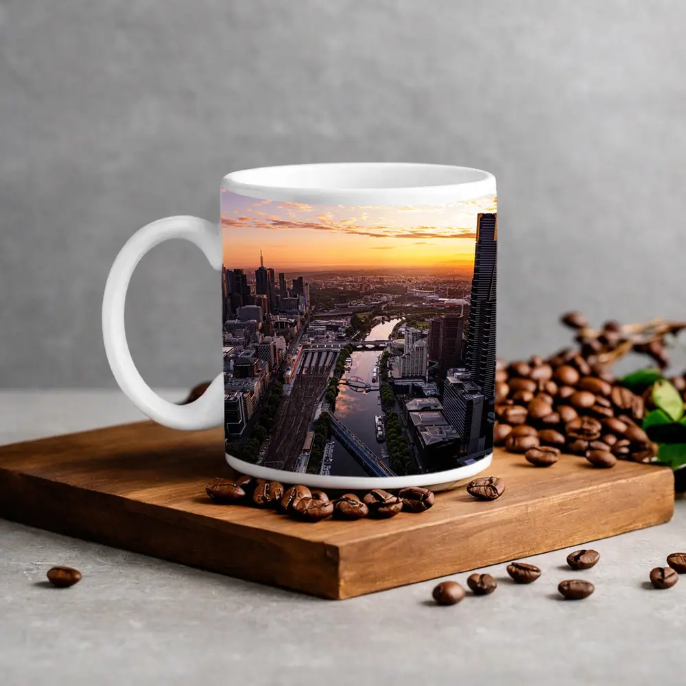 Melbourne Skyline Aerial View Golden Sunset – Mugs