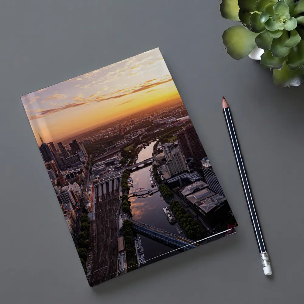 Melbourne Skyline Aerial View Golden Sunset – Notebooks