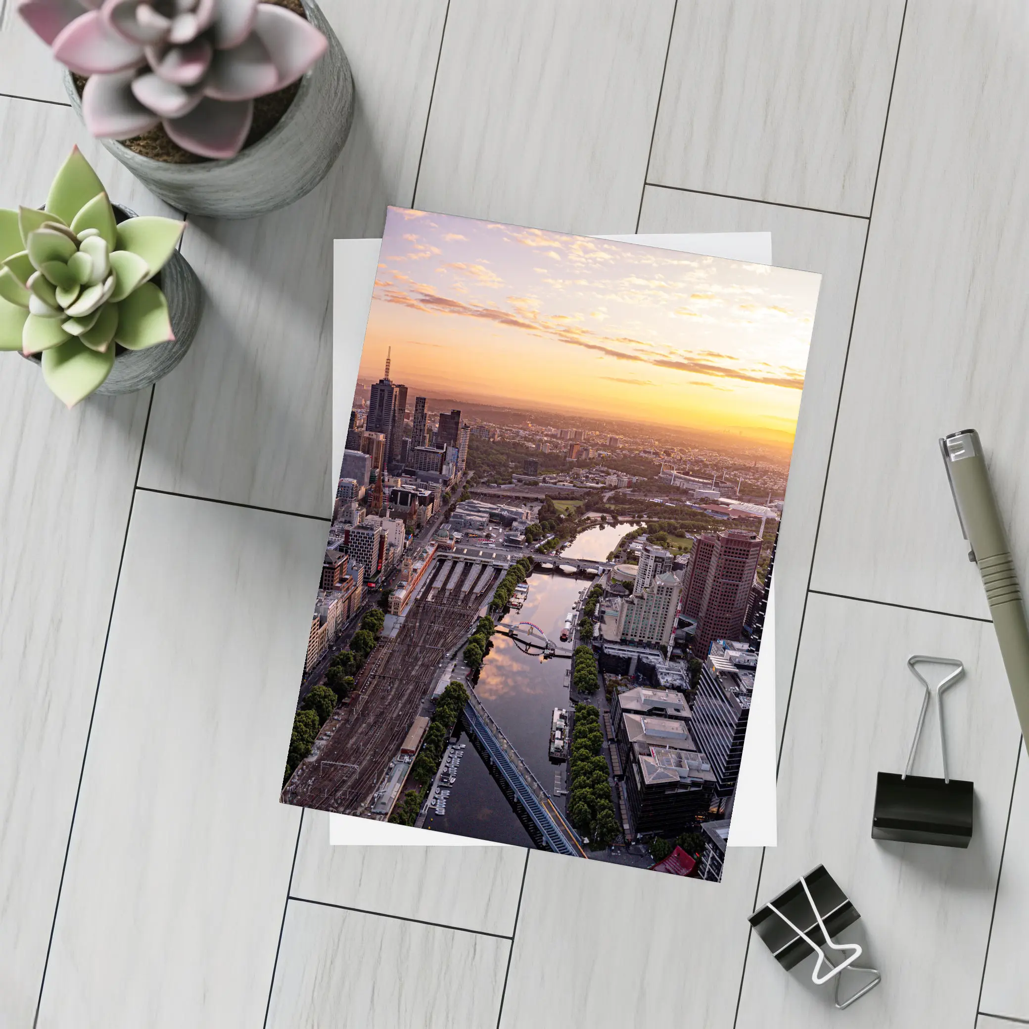 Melbourne Skyline Aerial View Golden Sunset – Postcards