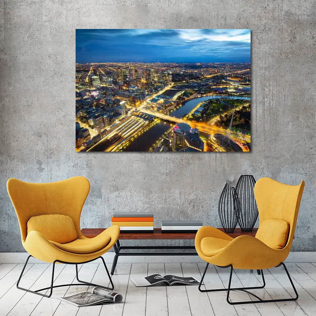 Melbourne City Skyline Aerial Night View – Wall Art