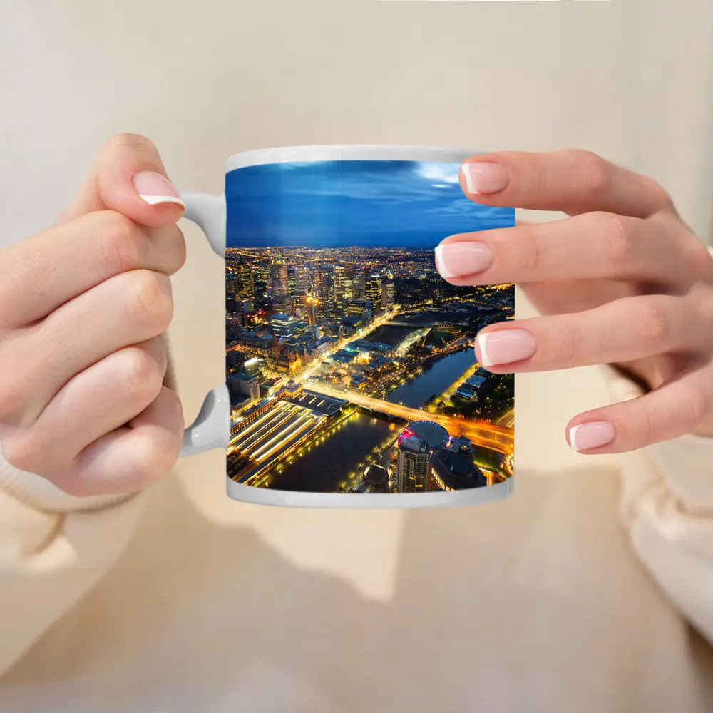 Melbourne City Skyline Aerial Night View – Mugs