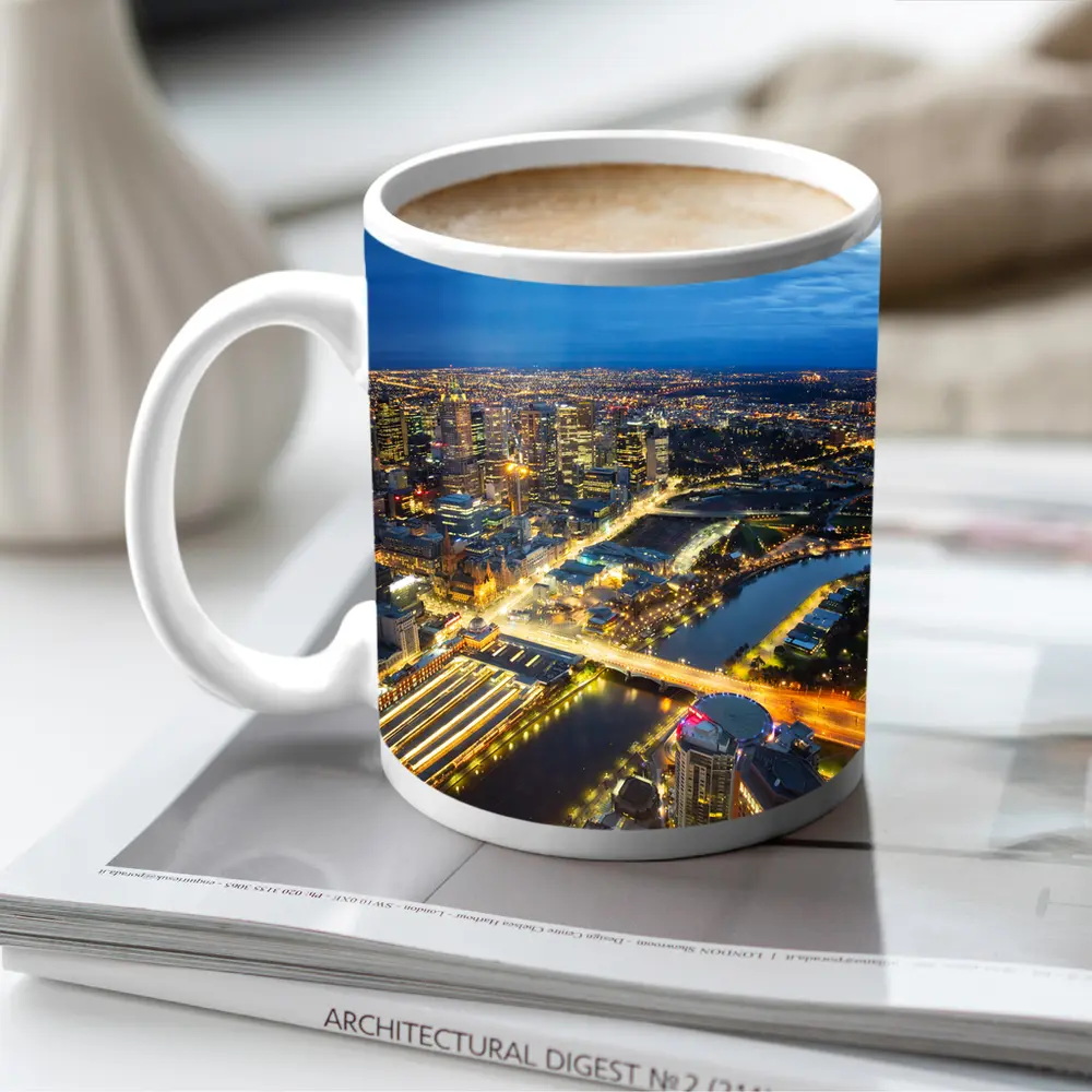 Melbourne City Skyline Aerial Night View – Mugs