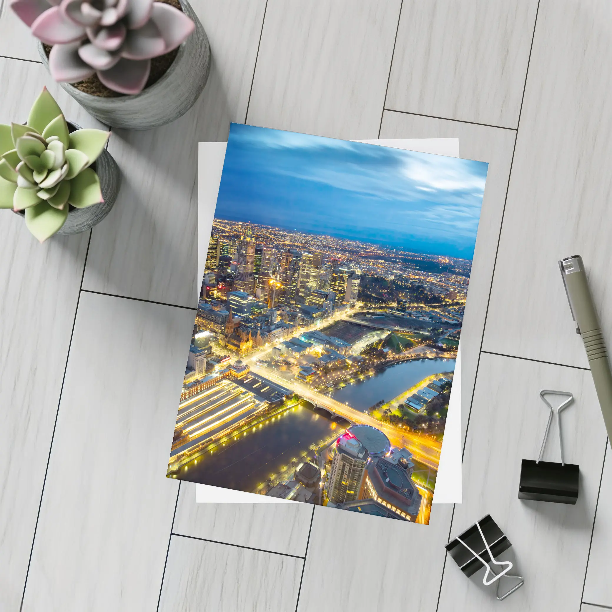 Melbourne City Skyline Aerial Night View – Postcards