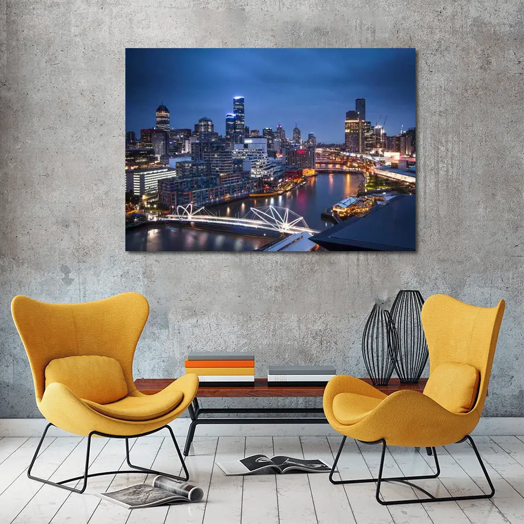 Melbourne Australia City Skyline At Night – Wall Art