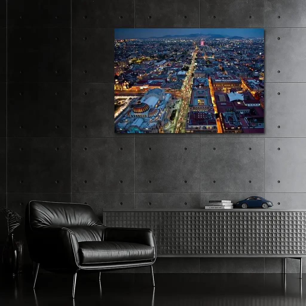 Mexico City Skyline Aerial Night View – Wall Art