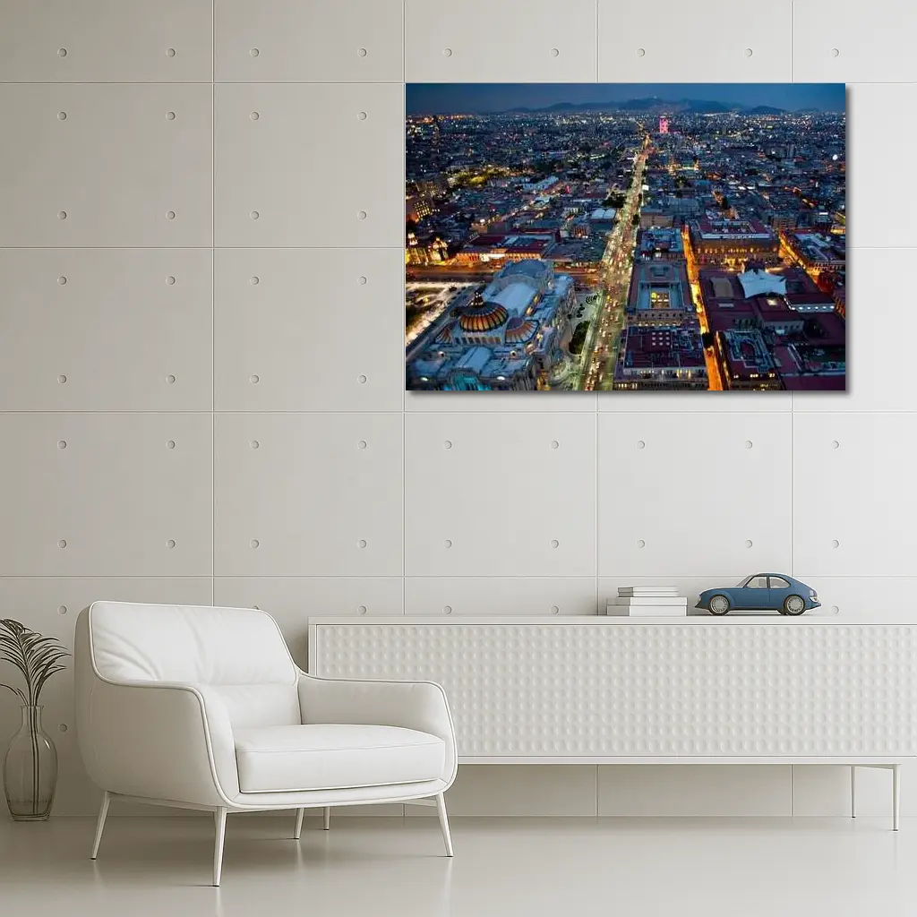 Mexico City Skyline Aerial Night View – Wall Art