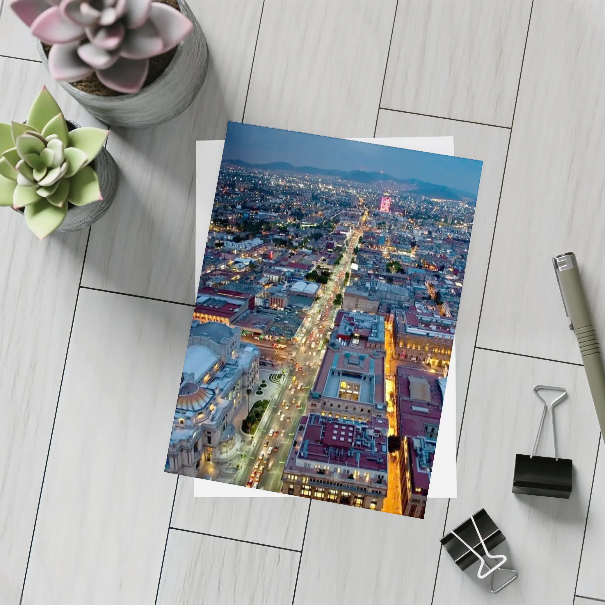 Mexico City Skyline Aerial Night View – Postcards